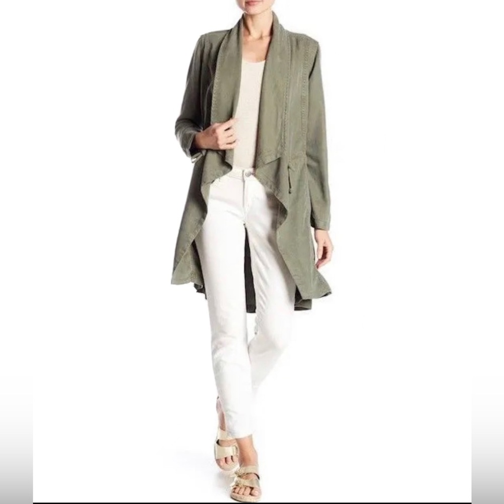$115 Max Jeans Vetiver Olive Green Khaki Tencel Drape Long Jacket Coat XS NWT